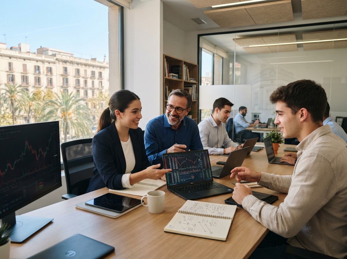 Grok Trade, equipo analizando modelos de datos financieros y gestión de riesgo
